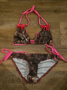 Pink-Trim Camo Bikini Swimsuit